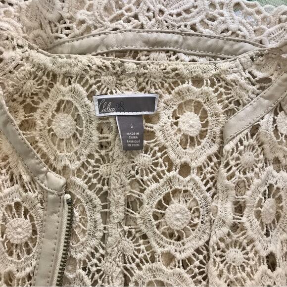 Beige Crocheted Lace Cardigan Full Zip Cotton Cream by Chelsea28 - Picture 9 of 10